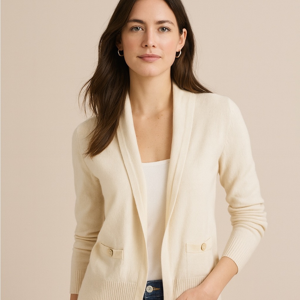 Banana Republic Wool Blend Cream Open Front Women's Sweater Cardigan